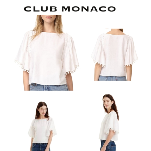 Club Monaco Tops - CLUB MONACO WHITE POM POMS AND RUFFLES TOP